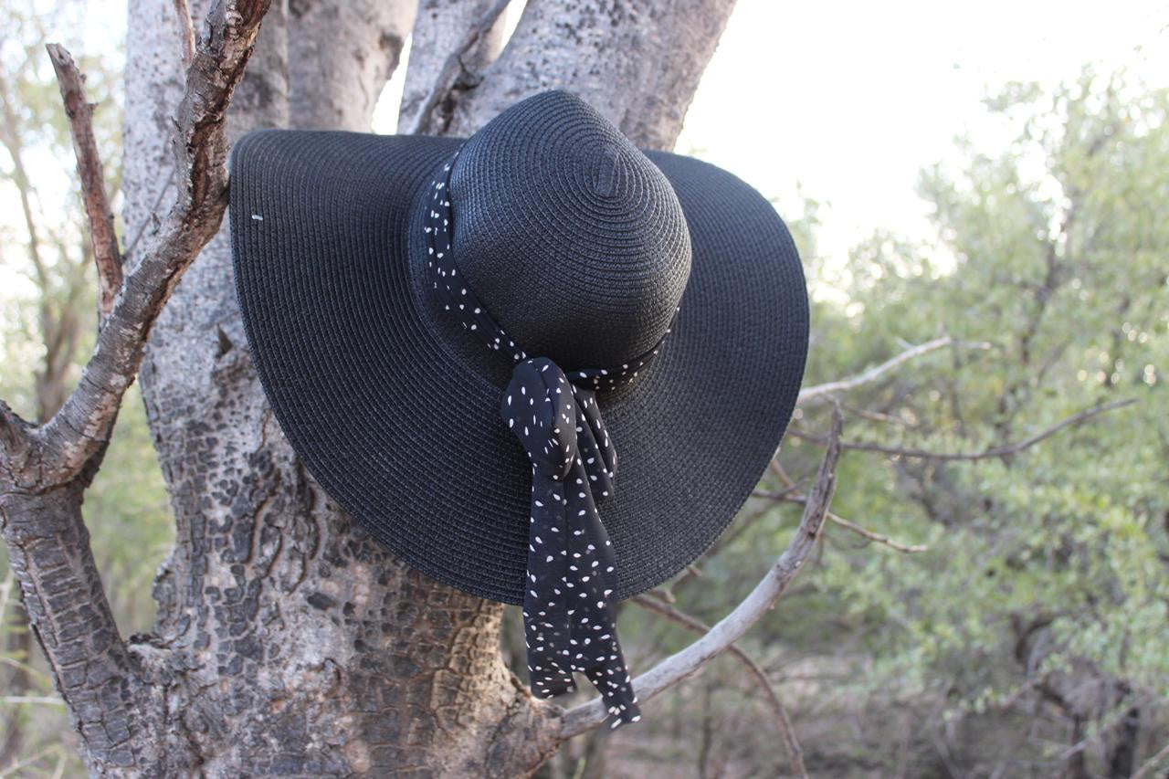 Weaved Hat- Black And Speckled White Ribbon